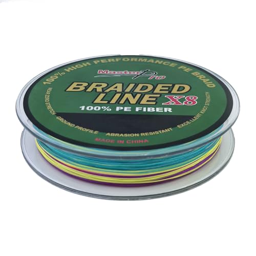 MASTERPRO 100% PE Fiber Fishing Leader Line, 300YDS, Colored, Thin Diameter Superline 25lb 30lb 40lb 50lb 80lb 100lb Near Zero Stretch 8 Strand Braided Strong String - color: 0.2mm - 300YDS, size: 25LB