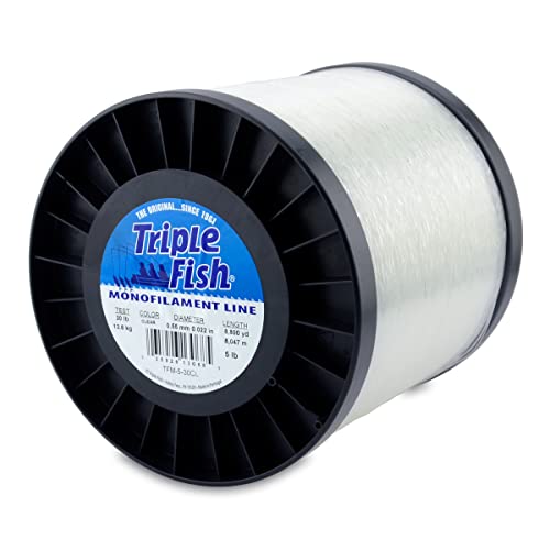 Triple Fish Monofilament Fishing Line - Strong Clear Pink Camo Color for Trolling, Bottom Fishing, Casting Main Line Catfish, Bass - color: Clear, style: 30 Lb Test / 5 Lb Spool