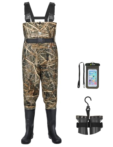 TIDEWE Bootfoot Chest Wader, 2-Ply Nylon/PVC Waterproof Fishing Hunting Waders with Boot Hanger for Men Women Green Brown - color: Next Camo Evos, size: M8/W10