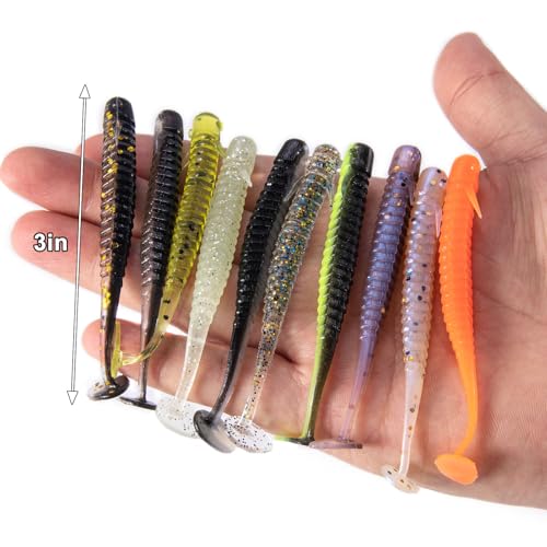 Dr.Fish 10 Pack Paddle Tail Swimbait 3'' Soft Plastic Fishing Lure Bass Fishing Freshwater Minnow Shad Bait Crappie Panfish Blugill - color: Brown_3''