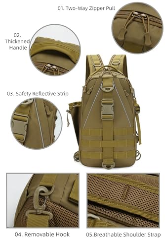Tactical 10L MOLLE Bag for Fishing Trekking Survival Camping Fitness | Multiple independent pockets, tackle box slots,High-strength nylon,Multiple independent pockets, tackle box slots - color: Brown