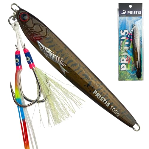 Pristis Angel Wings Vertical Jig, Saltwater Freshwater Fishing Lure for Tuna Grouper Cod Largemouth Striped Bass, Jigging Rod Metal Spoon Speed Pitch Fast Long Casting Sink, Deep Sea Fish - color: Olive brown, size: 3.5oz / 100g