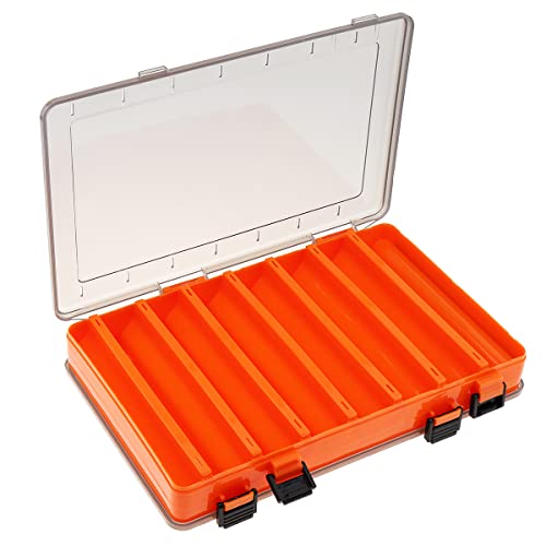 Double Sided 14 Compartments Fishing Tackle Boxes Fishing Lure Box Organizer, Fishing Bait Tackle Storage Case, Container Box for Jewelry Beads Earring Hook (Orange) - color: Orange