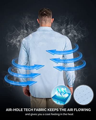 33,000ft Men's Long Sleeve Sun Protection Shirt UPF 50+ UV Quick Dry Cooling Fishing Shirts for Travel Safari Camping Hiking - color: Light Blue, size: Small