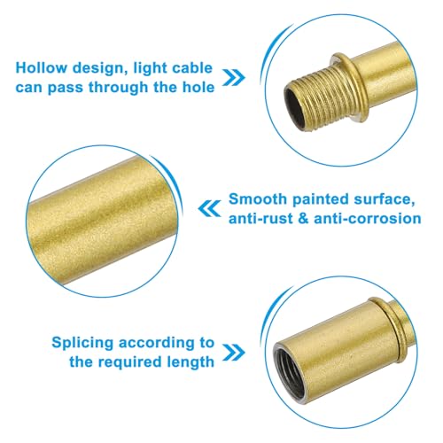 PATIKIL Straight Pipe Lamp Stems Rod Kit, 4 Set M10 Carbon Steel 60mm(2.36") Long Double End Thread Rod with Coupling Nuts Sleeve Connector for Table Lamps Chandeliers, Gold Tone - color: Gold Tone, size: 60mm(2.36")
