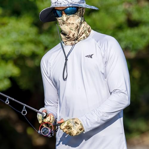 KastKing Agies Fishing Gloves Men, UPF 50+ Sun Gloves UV Protection, Cooling Quick-Dry 3/4 Fingerless Gloves with Extended Cuff, Microfiber Palm & Pull Tabs, for Fishing, Kayaking, Hiking, Hunting - color: X Camo-Multi Purpose, size: Large-X-Large