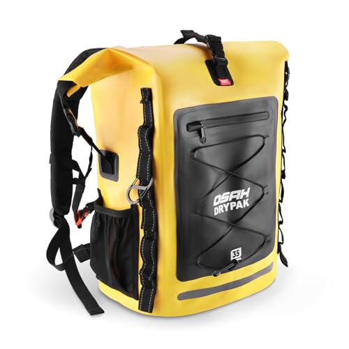 OSAH DRYPAK Waterproof Backpack Dry Bag 35L/55L/85L– Heavy Duty Roll-Top Hiking Backpack Sack Keeps Gear Dry for Travel, Kayaking, Boating, Camping, Rafting and Fishing - color: Yellow, size: 35L