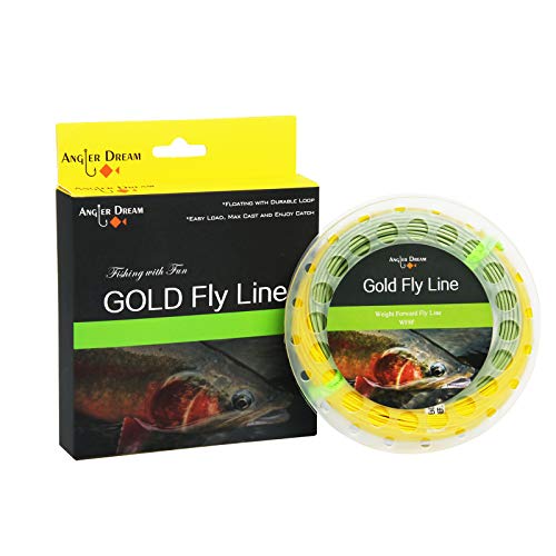 Gold Fly Line 90FT Weight Forward Floating 2 3 4 5 6 7 8 9WT Fly Fishing Line - color: MOSS GREEN + FLUO YELLOW, size: WF2F -90FT