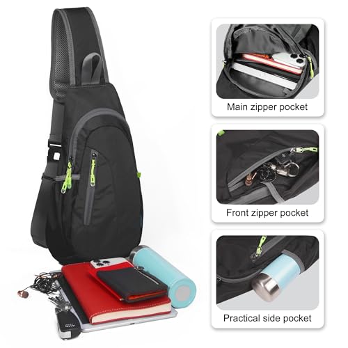 TITECOUGO Small Sling Bag, Lightweight Crossbody Backpack for Men Women, Shoulder Bag for Sports and Outdoor - color: Black