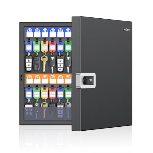 Uniclife 48 Keys Key Lock Box, Wall Mount Key Box, Key Cabinet, Car Key Organizer with Writable Key Racks and Tags, Security Key Holder Storage Box for Office, Hotel & Company - color: Black, size: 48-key(combo lock)