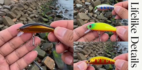 Bass Fishing Lure Lures Kit-Jerkbaits for Shallow Diving Crankbait 45-Degree Bill 3D Eyes,Loud Rattle Saltwater Catfish Trout Lure Artificial Crankbait - color: 10pcs minnow lures with bill