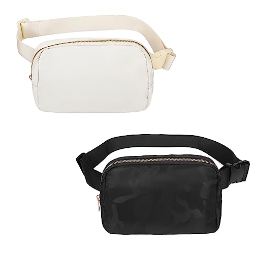 VOROLO Fanny Pack For Women And Men Crossbody Bag Belt Bag | Adjustable Strap Graduation Gifts Lightweight Travel Running - color: Off White+Comb Black