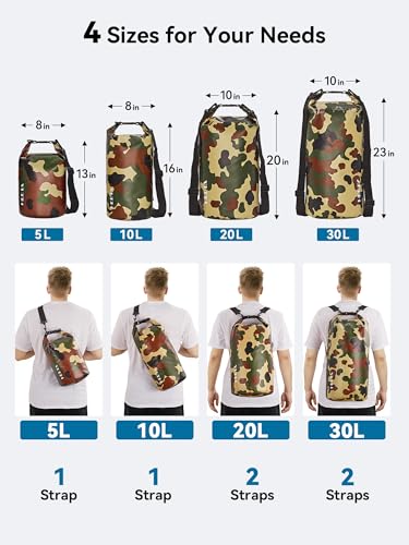 HEETA Waterproof Dry Bag for Women Men, 5L/10L/20L/30L/40L Roll Top Lightweight Dry Storage Bag Backpack with Emergency Whistle for Travel, Kayaking, Boating, Camping, Beach, Cruise Ship Essentials - color: New Camouflage, size: 10L