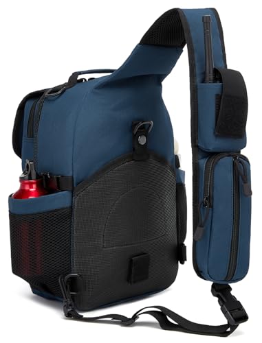 Tactical Sling Crossbody Bag Holster Shoulder Backpack 15L Water Bottle Holder Radio Pouch 6 Elastic Slots for Men Women Hiking Hunting Shooting - color: Navy Blue