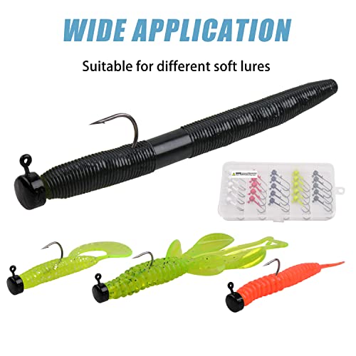 Ned Rig Jig Hooks Kit, 25Pcs Shroom Head Jigs for Soft Plastic Lures Finesse Fishing Jigs with Bait Keeper Crappie Jig Saltwater 1/10oz 1/8oz 1/6oz