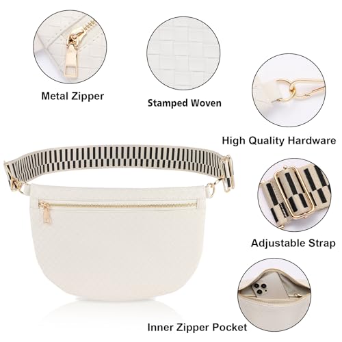 Woven Crossbody Bags for Women Leather Belt Bum Sling Purse Fanny Waist Pack Chest Shoulder Bag for Women-Cream - color: Cream