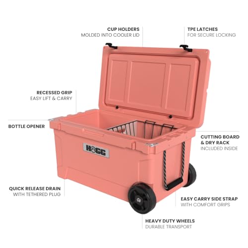 Hogg Rotomolded Coolers, Ice Chest with Wheels, Wheeled Cooler, Rotomolded Ice Chest, Dry Storage, Fishing and Camping Items, Birthday Gifts for Men - color: Desert Flower, size: 65qt