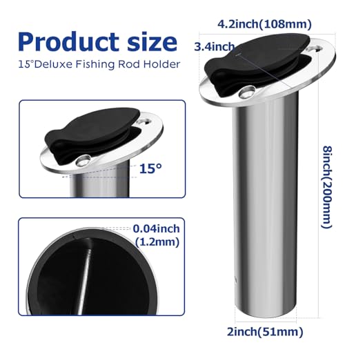 Fishing Rod Holder 2 Pack, 316 Stainless Steel 15/30/90 Degree Rod Holders for Fishing Boat, Flush Mount with Cap, Heavy Duty