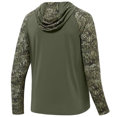 BASSDASH Men’s UPF 50 Performance Fishing Shirt Cooling Hoodie Camo Long Sleeve FS17M - color: Olive Green/Moss Wood, size: 4X-Large