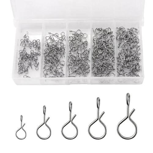 Alwonder 150-Pack Fly Fishing Snaps Twist Clips, 3/5 Sizes Stainless Steel Quick Change Lure Snaps No Knot Clip Quick Snap Fast Snap Lure Connector for Jigs Lures Fishing Clips Swivels Terminal Tackle - color: 250-Pack-5 Sizes