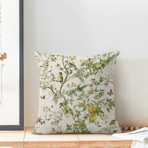 Chinoiserie Pillow Covers 16 x 16 Set of 2, Spring Bird Floral Green Throw Pillow Covers Farmhouse Pillowcase Home Decor for Couch Sofa Outdoor - color: Chinoiserie-a, size: 16" x 16" (Pack of 1)