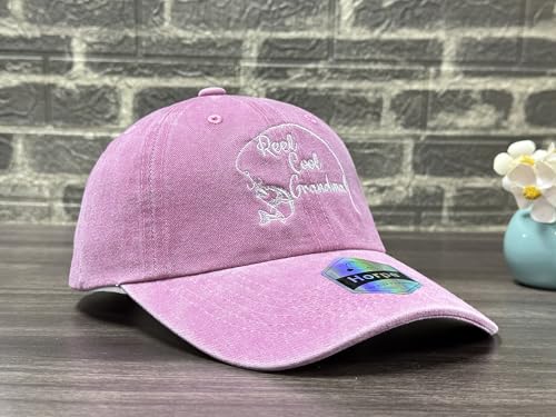 Fishing Baseball Cap for Men Women, Adjustable Embroidered Hat | Fishing Gear, Outdoor Adventure Design, Precision Embroidery Craft, One Size Adjustable Fit - color: Grandma (Washed Pink)