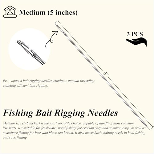Stainless Steel Fishing Bait Rigging Needles Threader Set, Fish Bait Worm-Minnow-Anchovy Threader Needle Rustproof Threading Tool for Saltwater Freshwater Fishing Tackle Kit - size: 5"Long