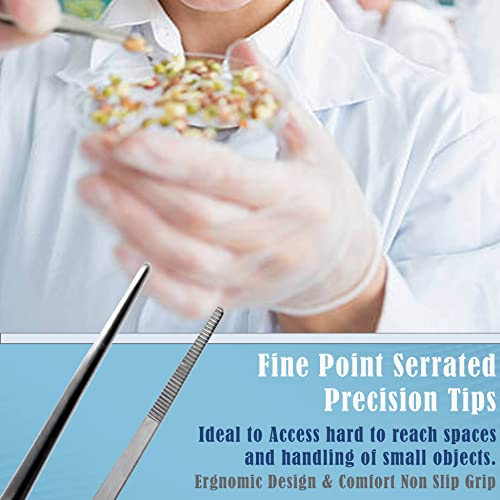 Stainless Steel High Precision Forceps with Fine Strong Straight Serrated Point to use Engineer Labware for Scientific Use, (8 Inch) - size: 8 Inch