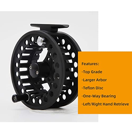 (1/2WT 3/4WT 5/6WT 7/8WT) Fly Reel with Line Combo Aluminum Alloy Large Arbor Fly Fishing Reels Weight Forward Fly Line with Braided Backing Taper Leader Pre-Tied - color: Black reel with Sky Blue Fly Line, size: 3/4 WT Reel+Line
