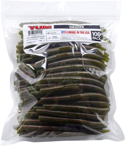 YUM Dinger Classic Worm All-Purpose Soft Plastic Bass Fishing Lure 100 Pack, 5 Inch - color: Watermelon Red Flake, size: 5" (Pack of 8)