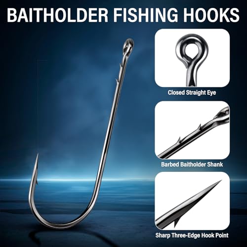 Alwonder Worm Fishing Hooks Straight Shank Baitholder Hooks for Bass Fishing Heavy Cover Bait Holder Design Freshwater Flipping Punching Pitching Texas Drop Shot Neko Rig #1#1/0#2/0#3/0#4/0