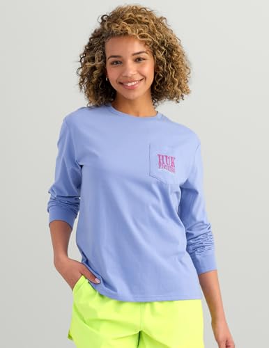 HUK Women's Pocket Tee, Comfortable Performance Fishing Long Sleeve T-Shirt with Chest Pocket for Women - color: Love Water - Lightning Sky, size: Medium