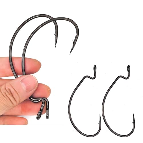 5 pcs/Pack Offset Worm Fishing Hooks Large Fishing Hook 4X Strong High Carbon Steel Worm Soft Bait Jig Size 5/0 6/0 7/0 8/0 10/0 12/0 - size: 5/0-5pcs
