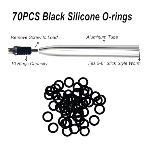 Wacky Rigging Tool, Fishing Bait Rigs, Wacky Rig Ring Tool with 70PCS Worm O-Rings, Wacky Worm Kit for Senko Neko Finesse Stick Soft Baits - color: Silver