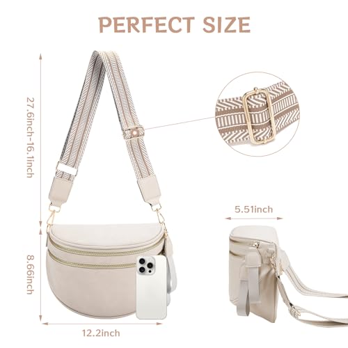 oscaurt Leather Crossbody Bag Bum Bag for Women Large Sling Bag Cross Body Purse Shoulder Handbag Fanny Pack - color: Gray, size: Large