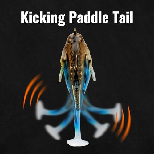 Soft Fishing Lures 5pcs Kit with Tackle Box Weedless Paddle Tail Swimbaits for Bass Trout Crappie Walleye Freshwater Saltwater Life Like Action Durable Plastic Sharp Hooks - color: 3in 5pcs