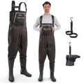 Calamus WaveWalker Fishing Waders for Men & Women, 100% Waterproof PVC Waders with Slip-Resistant Boots, Tear-Resistant Nylon - color: Brown, size: 13