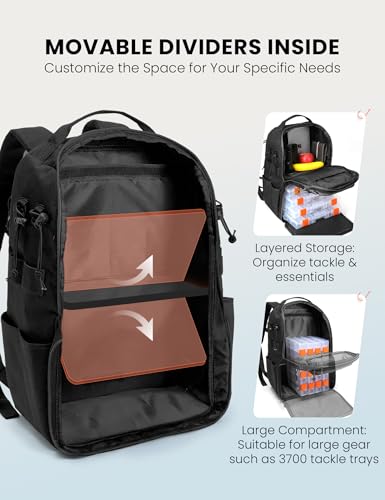 SKYSPER Tackle Backpack Fishing Bags with Rod Holder, 40L Water-Resistant Tackle Box Storage Bag for Fishing Gear Lures(Black) - color: Black
