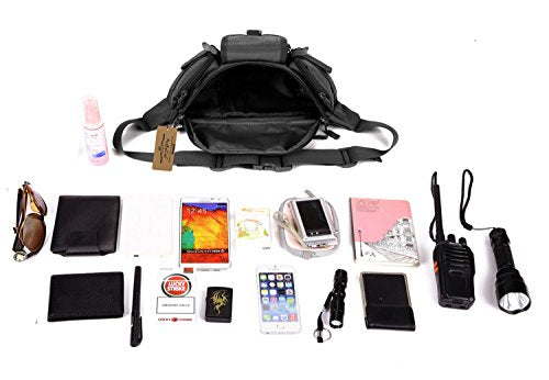 ArcEnCiel Tactical Fanny Pack for Men Women Waist Bag Hip Belt Outdoor Hiking Fishing Bumbag with Patch (Black) - color: Black
