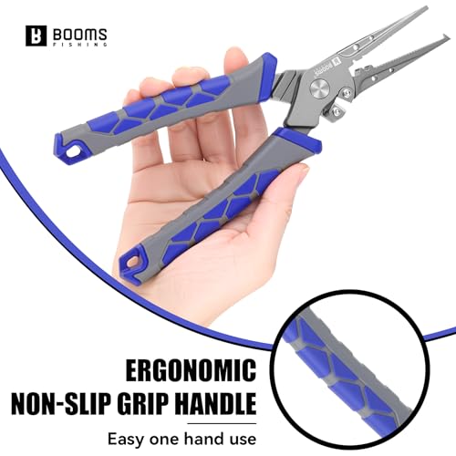 Booms Fishing Pliers Hook Remover: 7.5" Split Ring Pliers and Fish Hook Remover for Saltwater and Freshwater - Braid Line Cutter & Crimper with Lanyard - XW15 Multi-Function Fishing Tool for Angles - style: 7.5" fishing pliers