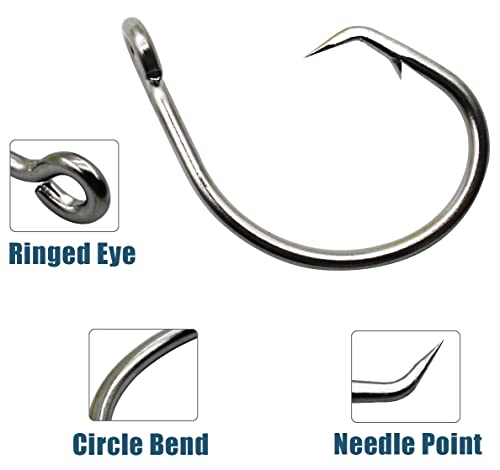 Fishing Hooks Saltwater Fishing Tuna Circle Hooks 2X Extra Strong Stainless Steel Big Game Fishing Hooks for Tuna Swordfish Shark - size: 5/0-25pcs