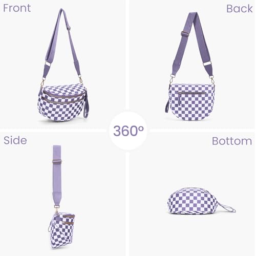 Checkered Crossbody Bum Bags for Women Nylon Checkered Purse Checkerboard Fanny Pack - color: A10-cloud Purple