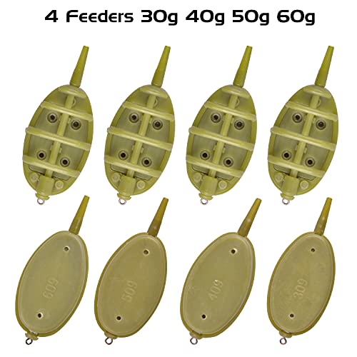Carp Fishing Method Feeders Set,4pcs Inline Method Feeders with 1pc Quick Release Mould Bait Holder Tool Carp Fishing Tackle Accessories - color: Set(30g,40g,50g,60g)