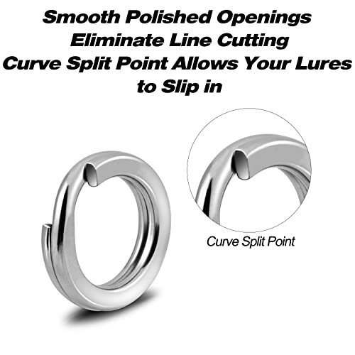 Alwonder 100-Pack Fishing Split Rings Stainless Steel Lure Rings, 9-400LB Hyper Wire Fishing Ring Heavy Duty Flattened Freshwater Saltwater Terminal Tackles Lure Solid Snap Ring Connectors - size: Size7-60LB-9mm-100pk