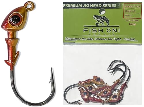 Jig Heads for Fishing with Super Sharp Black Nickel Hooks - Double Locking Bait Stays & Multi-Color 3D Eyes - Perfect for Freshwater & Saltwater Fishing - color: Gold, size: 3/8 oz - 5 Pack