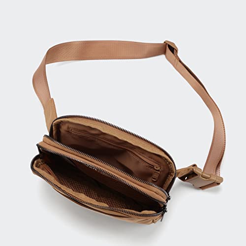 Pander Everywhere Belt Bag for Women, 5 Zipper Pockets Nylon Crossbody Fanny Pack Purse (Caramel Burnt). - color: Caramel Burnt
