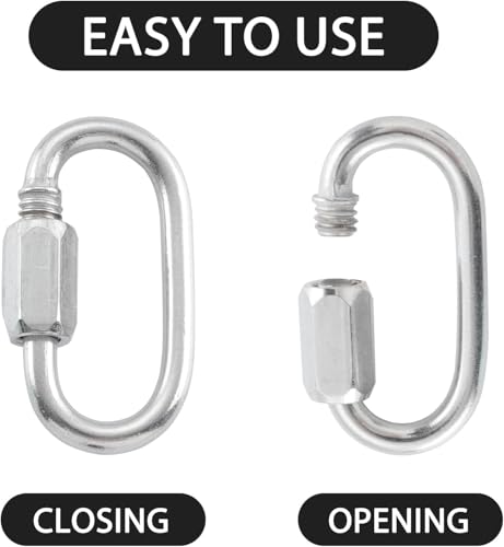 HOME MASTER HARDWARE 304 Stainless Steel D-Shaped Quick Link - 8 Pack 1/4", Threaded Small Locking Carabiner Chain Connector - size: 1/4in，8pack