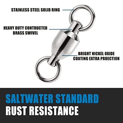 Dr.Fish 20 Pack Fishing Swivels, Ball Bearing Swivels Fishing Tackles, Copper Stainless Steel Solid Rings High Strength Barrel Swivels Saltwater Fishing Swivels - size: #1-45LB-20 Pack