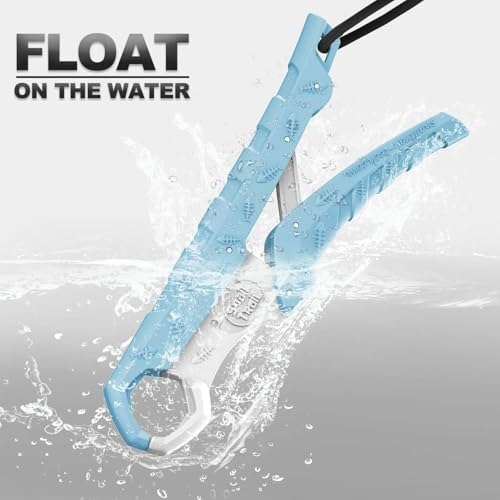 SNAIL TRAIL 7.5''/9'' Floating Fish Gripper, Fishing Grabber, Catfish Mouth Pliers, Caught Bass Holder, Digital Scale Hook Clamp, Saltwater Lip Grip Tool with Lanyard, Gifts for Men, Blue-White - color: Blue-white, size: 7.5"