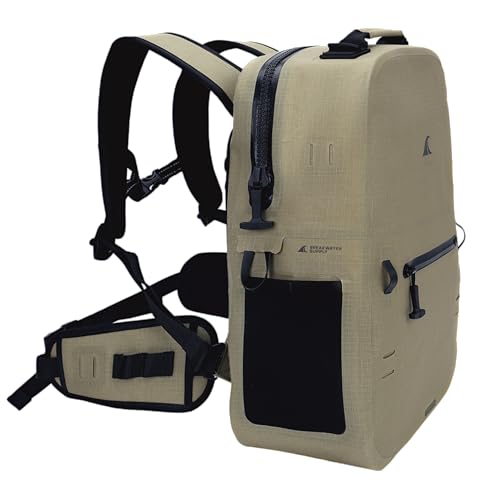 Breakwater Supply™ River Ute Waterproof IP68 Hunting Backpack, Floating TPU Submersible Dry Bag with Padded Hip Belt and Airtight Zippers | 20L (River Ute 20L CORDURA Safari Tan) - color: River Ute 20l Cordura Safari Tan